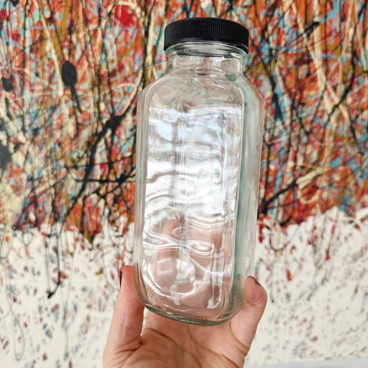 Glass Jar Clear Square Water Juice Bottle