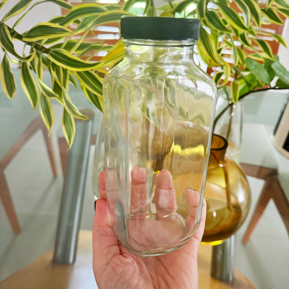 Glass Jar Clear Square Water Juice Bottle