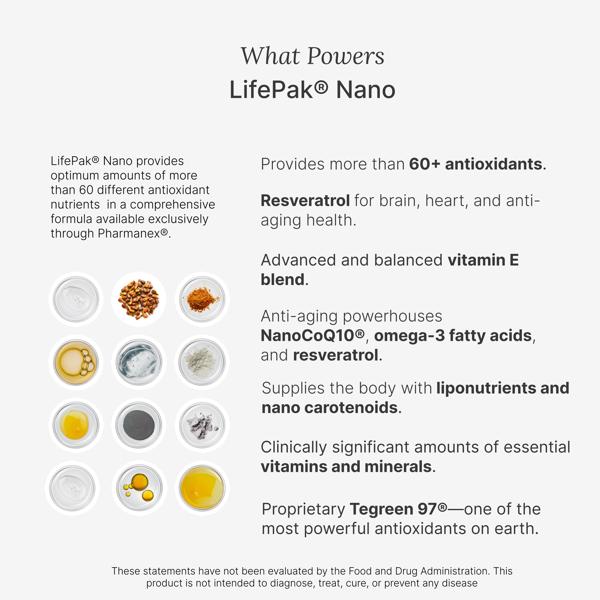 LifePak Nano nutritional supplement by Pharmanex – anti-aging formula with nanotechnology.