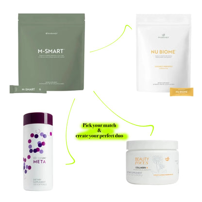 Build your bundle: M-Smart plus Nu Biome, ageLOC Meta or Beauty Focus Collagen+. Choose your option at carobertorelli.com.
