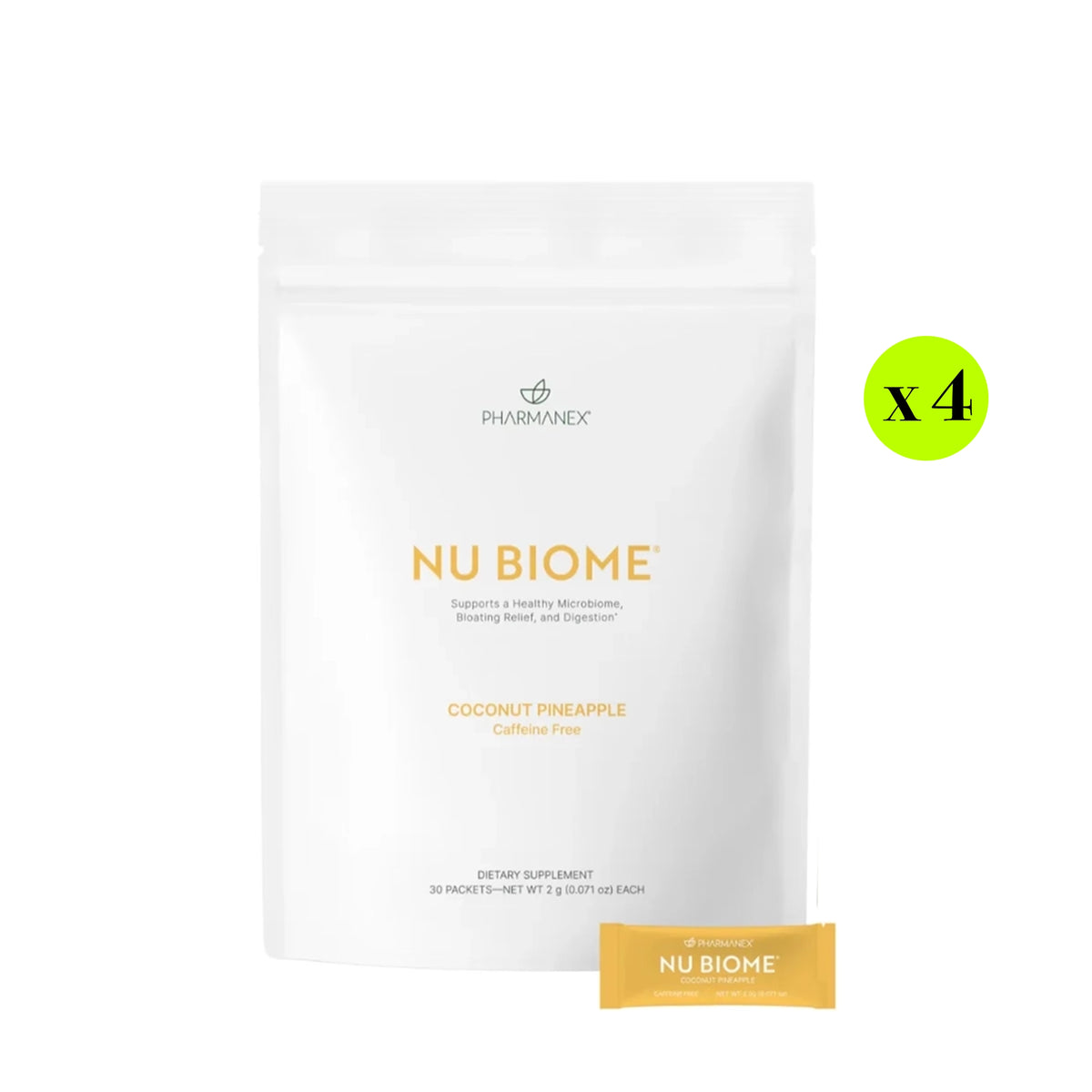4 Nu Biome prebiotic and postbiotic coconut pineapple flavor