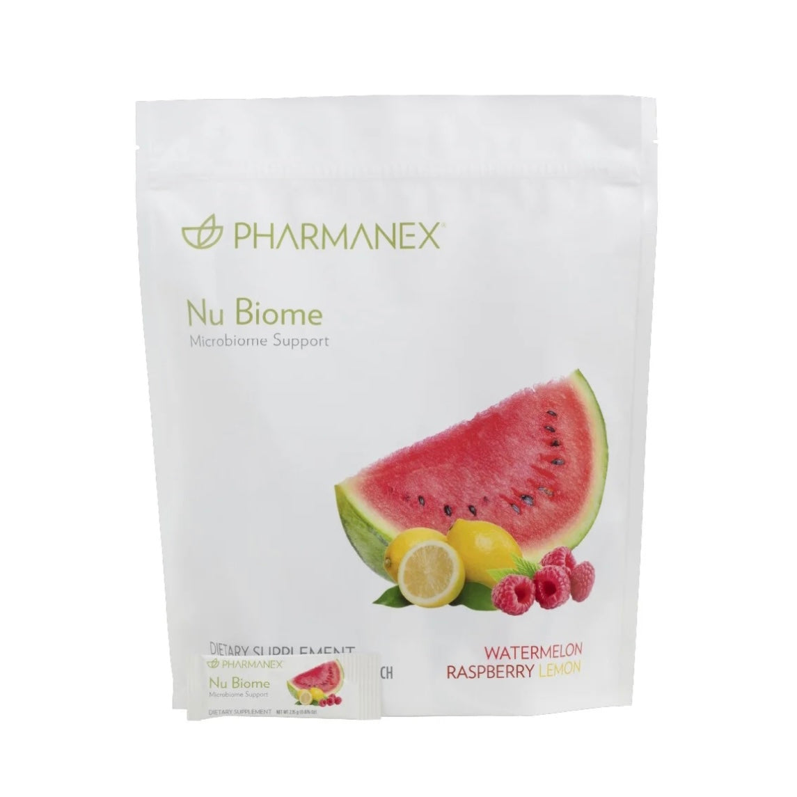 Nu Biome prebiotic and postbiotic drink mix stick packs