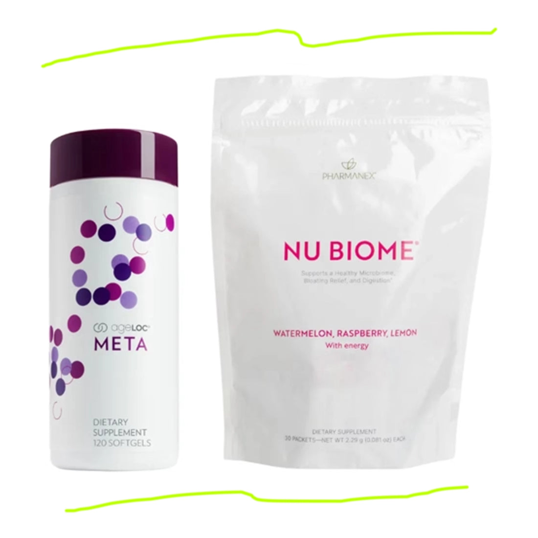 ageLOC Meta and Nu Biome supplement bundle regular flavor with caffeine